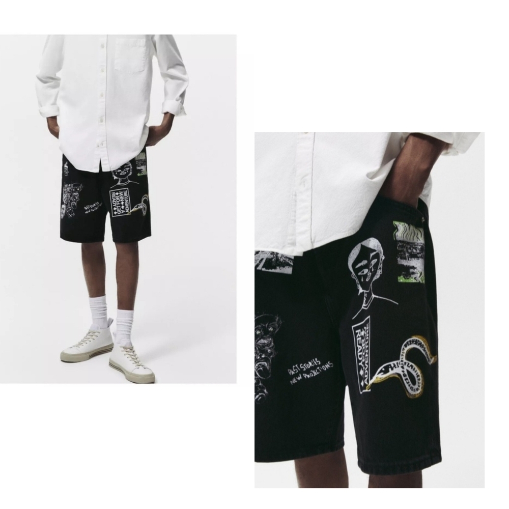 Zara Radical Variation Men’s Graffiti Hypebeast Black Jorts Size‎ 31